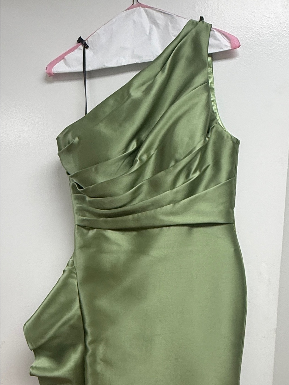 Adore Olive One-Shoulder Satin Gown